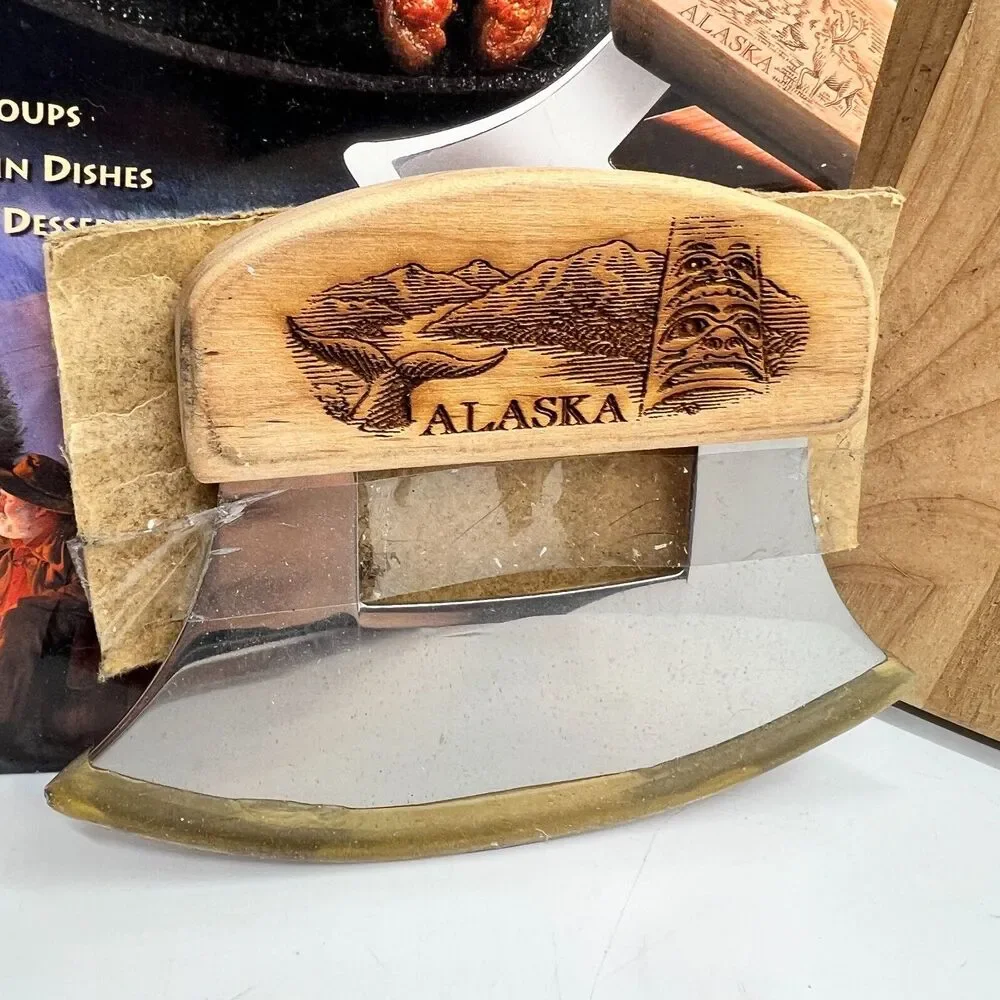 ulu knife and cookbook alaska wood board